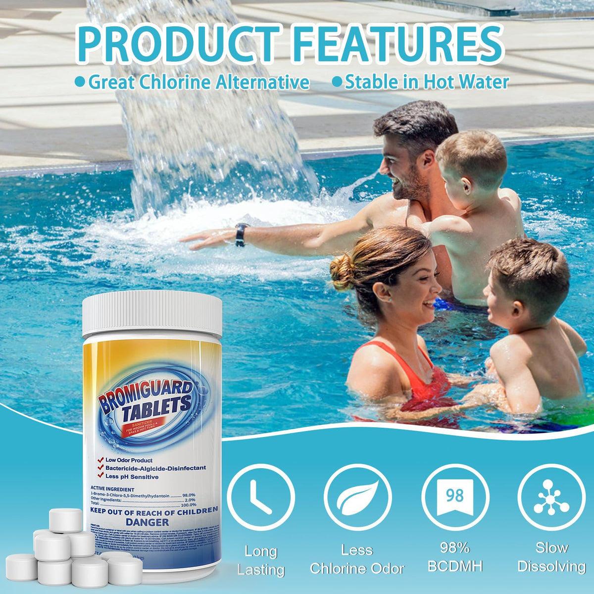Spa water being treated with Bromiguard tablet