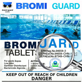 BROMIGUARD hot tub sanitizer bottle demonstrates easy dosing and consistent water quality.