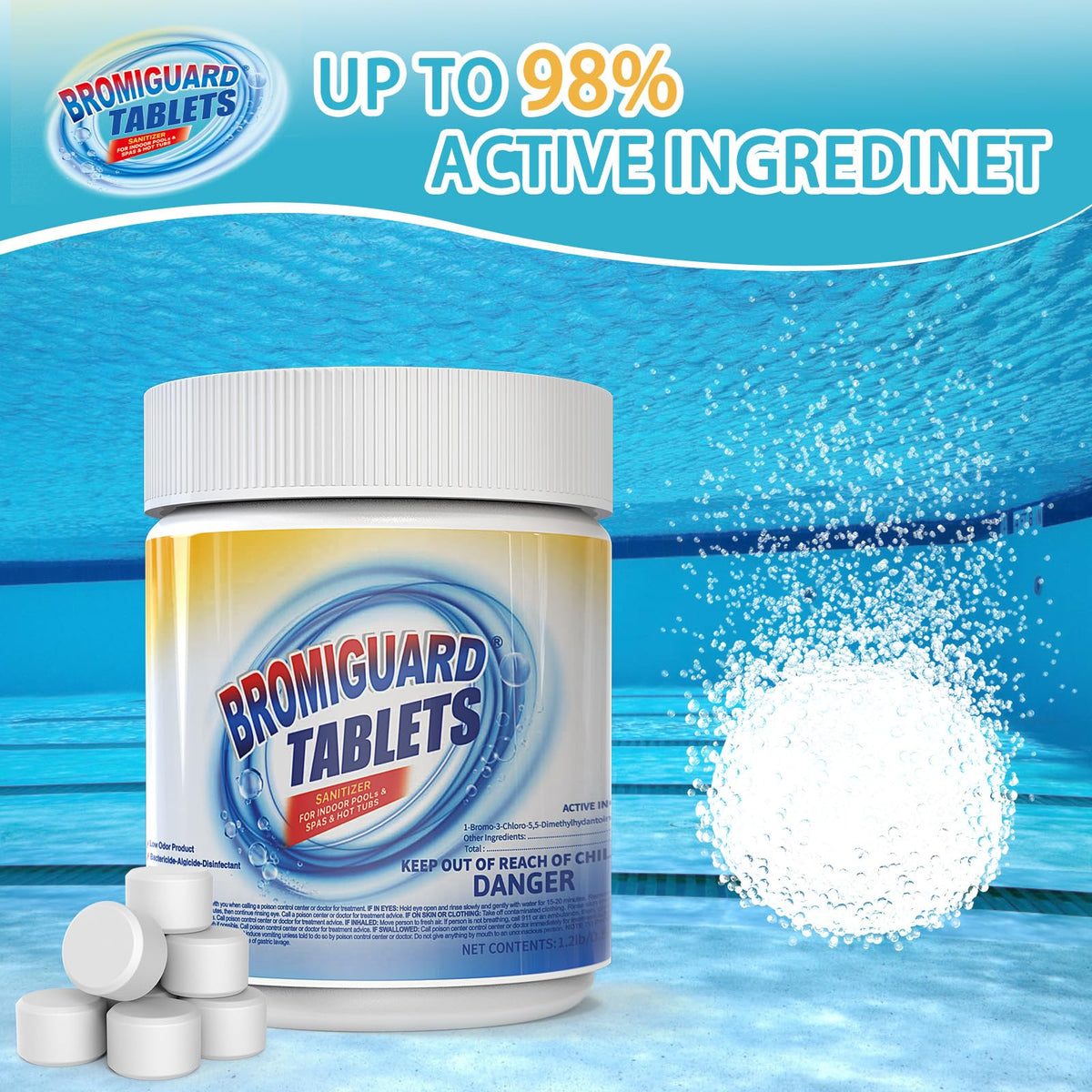 BROMIGUARD bromine tablets reduce odor for a gentler spa soak.