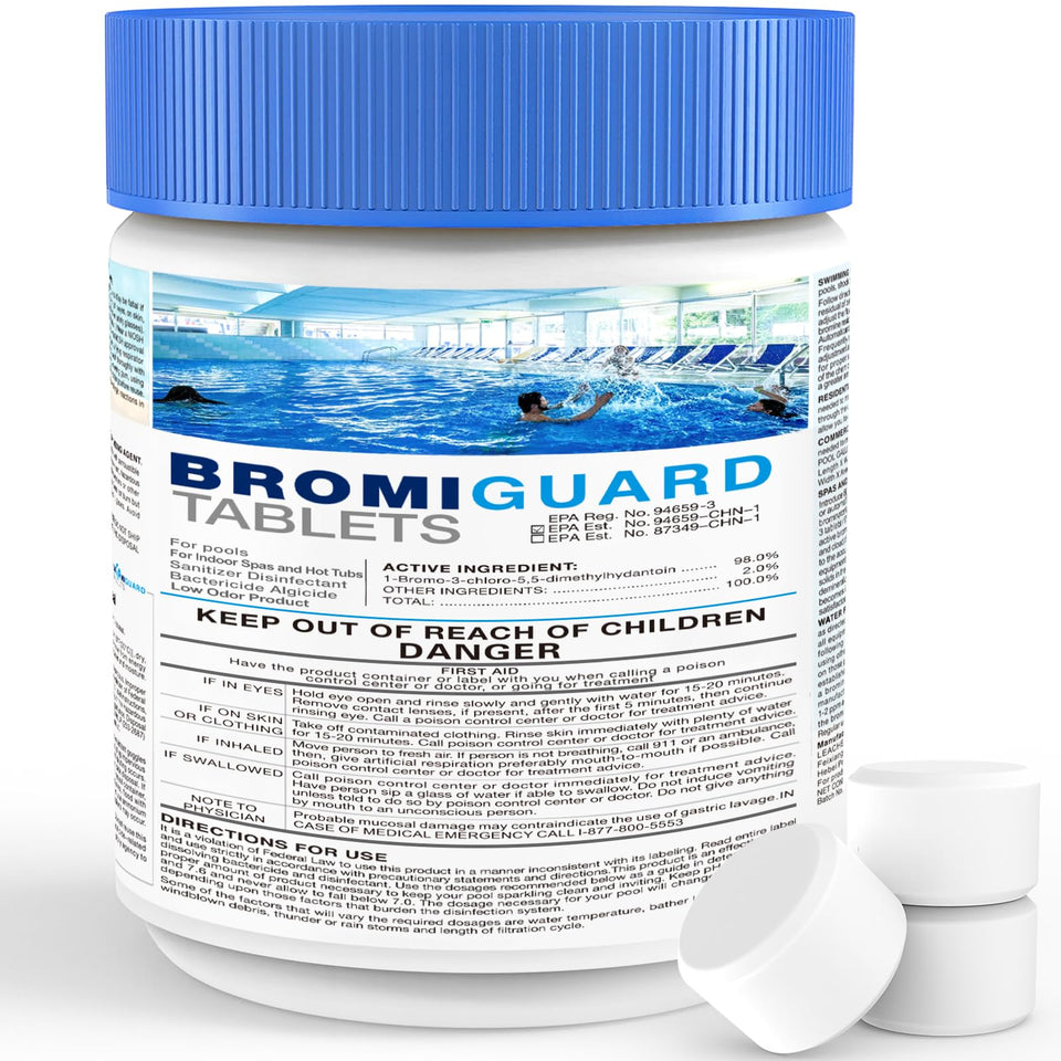 BROMIGUARD spa bromine tablets dispensing in floater for steady sanitation