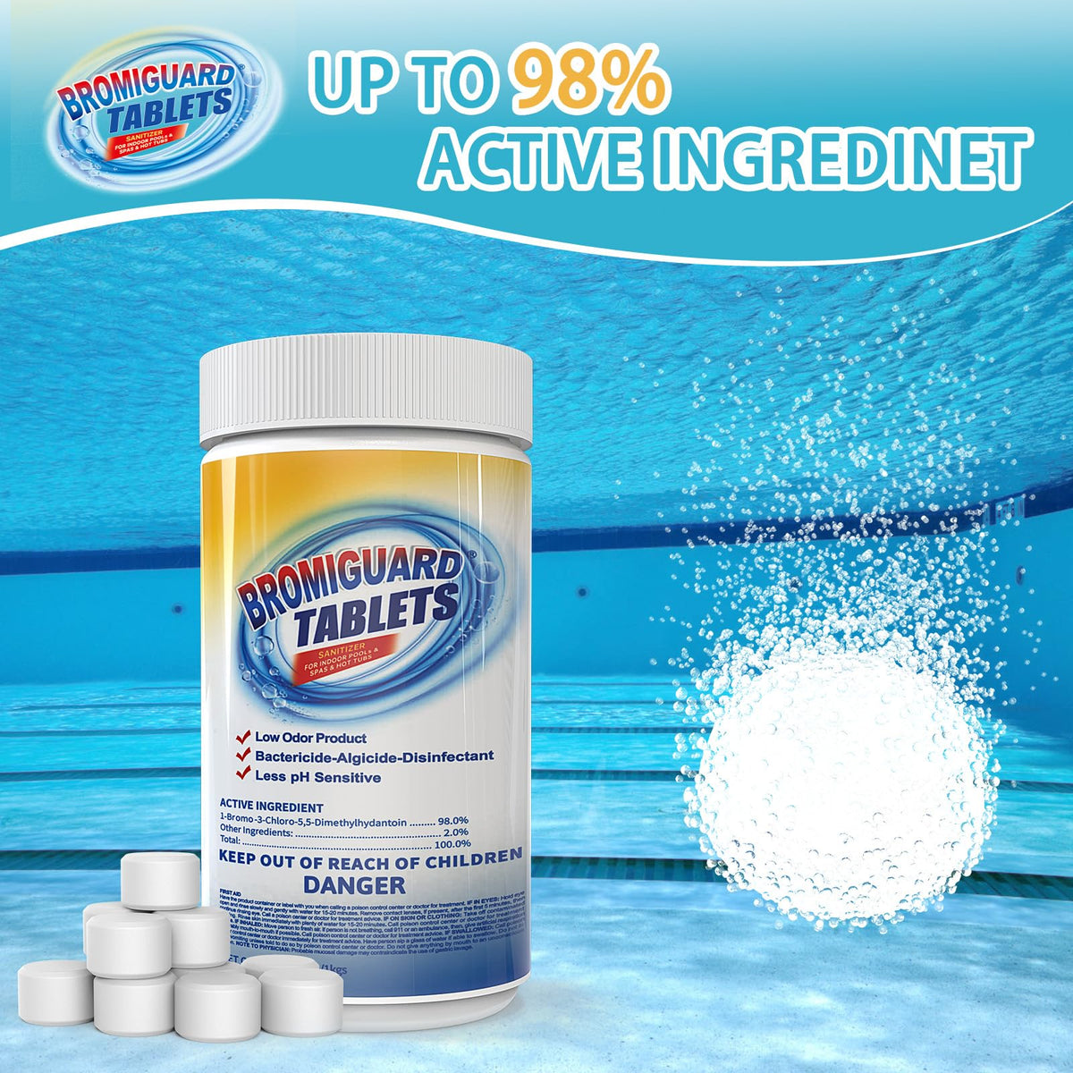 BROMIGUARD tablet dissolving in spa water for sanitation