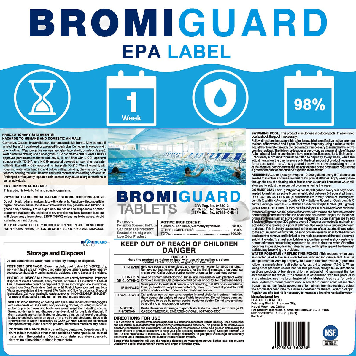 Dispensing BROMIGUARD tablets for simple hot tub maintenance.