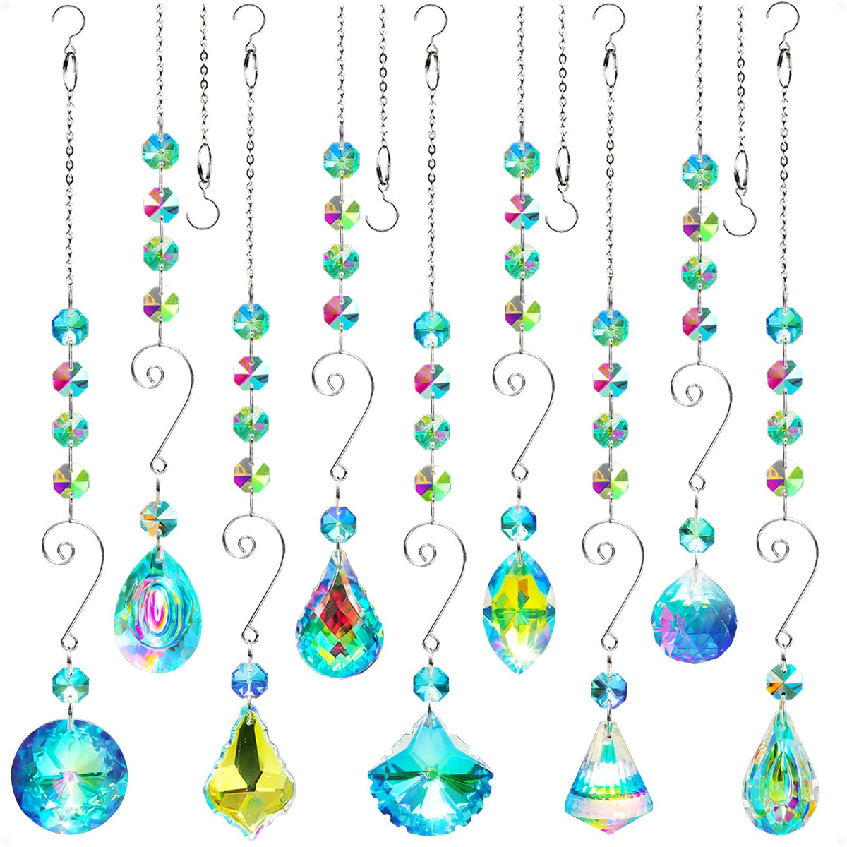 Bronlama suncatchers nine-piece set creates rainbow reflections in sunlight.