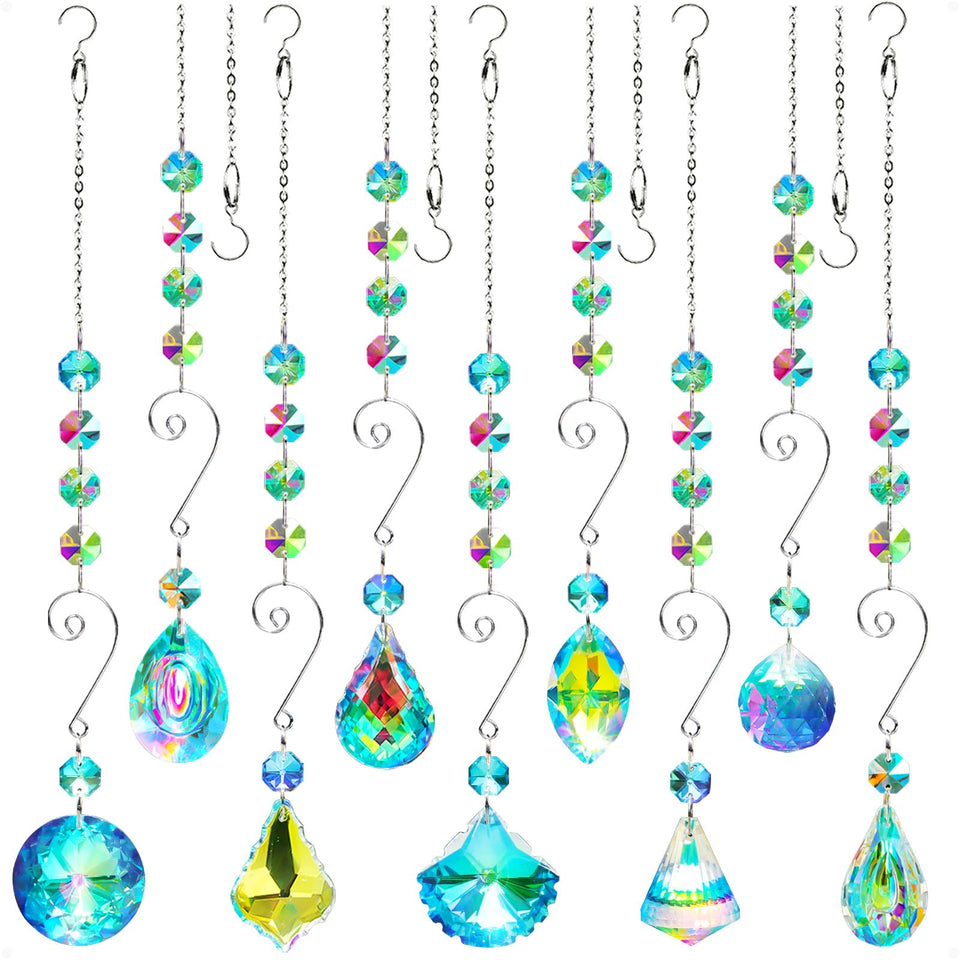 Bronlama suncatchers nine-piece set creates rainbow reflections in sunlight.