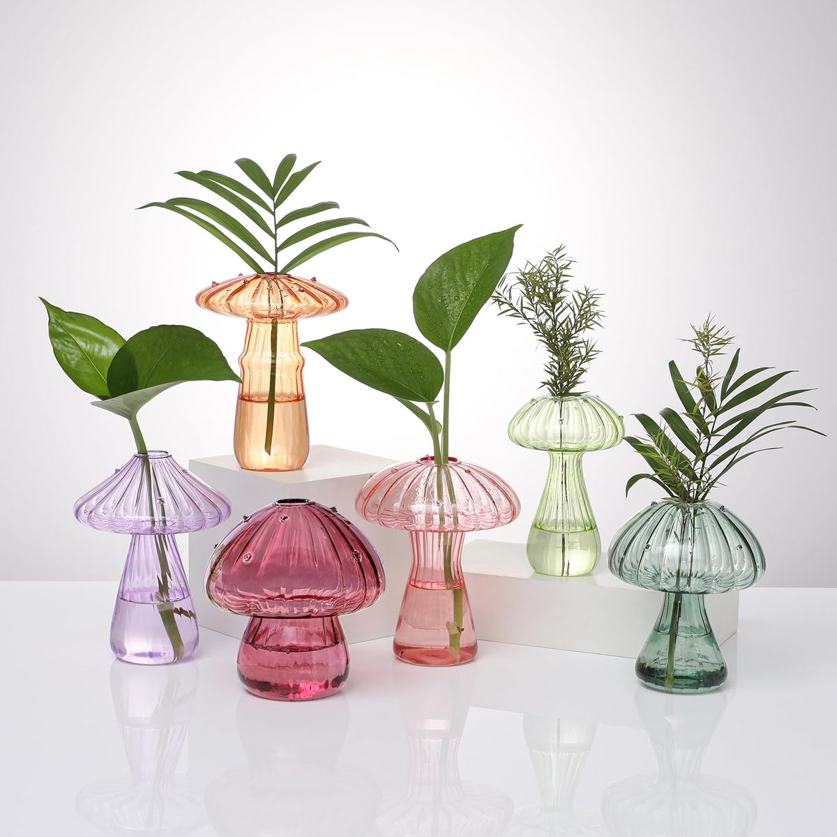 BROPGOD mushroom glass vase closeup showcases clear glass and refined craftsmanship for plants.