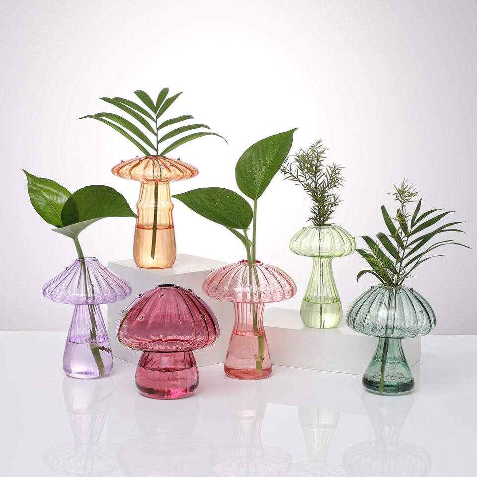 BROPGOD mushroom glass vase closeup showcases clear glass and refined craftsmanship for plants.
