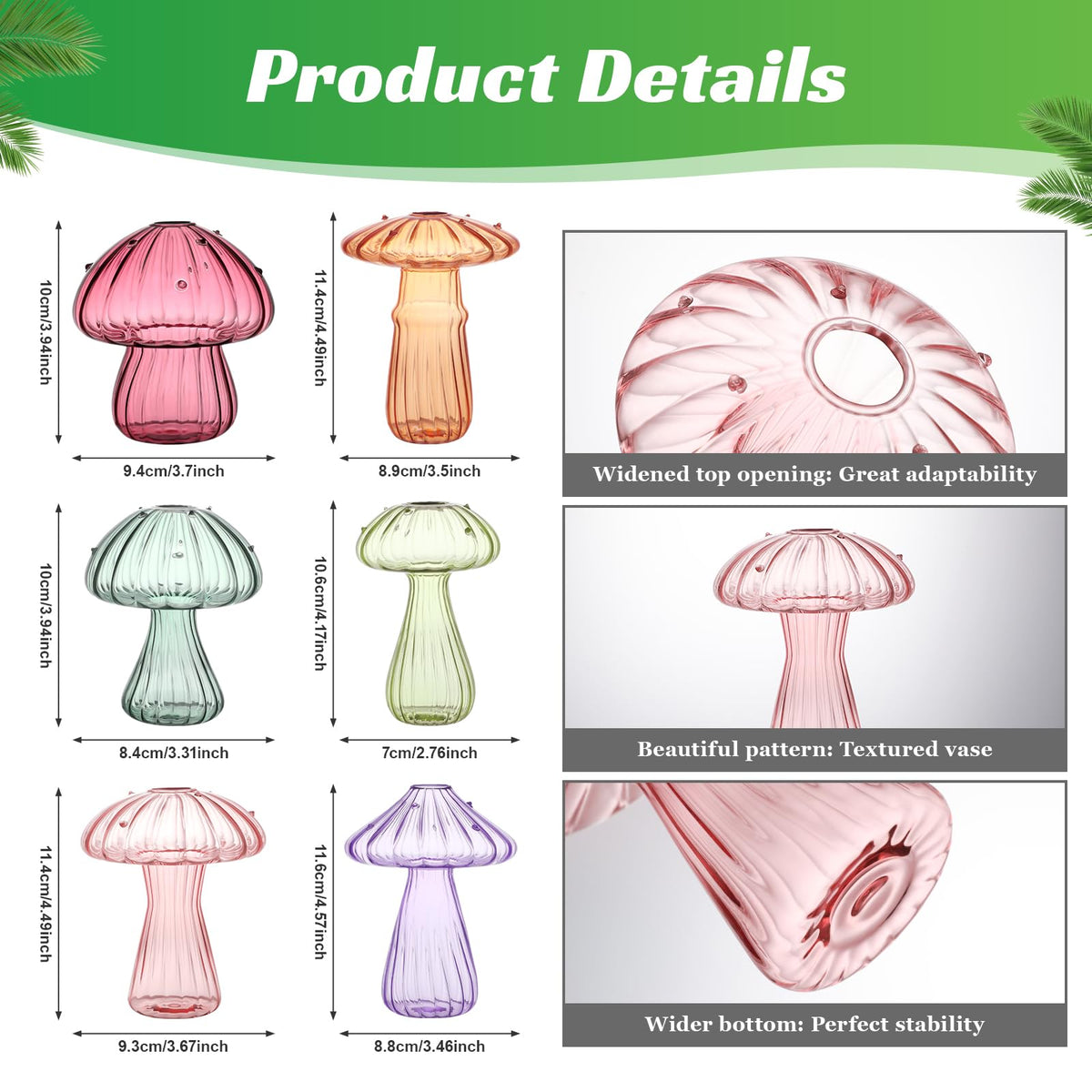 BROPGOD mushroom glass vase colorful set on a shelf adds chic home decor.