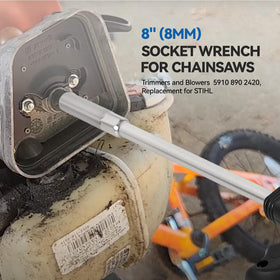 BROQIXIN 8mm socket wrench side view, rugged build for STIHL tasks.