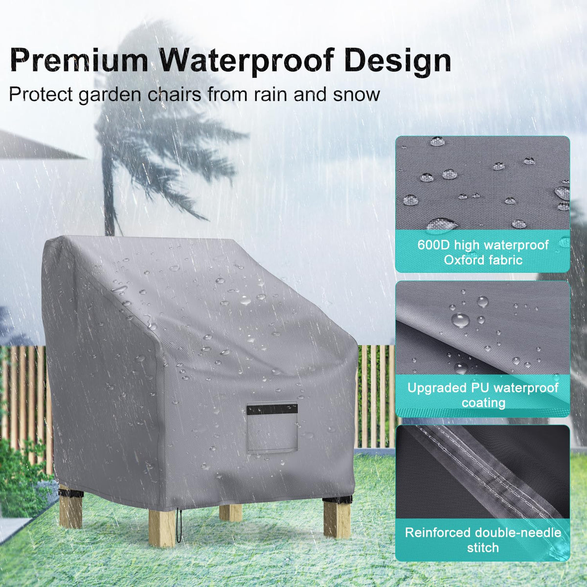 BROSYDA interior PU coating demonstrates strong rain protection for chairs.