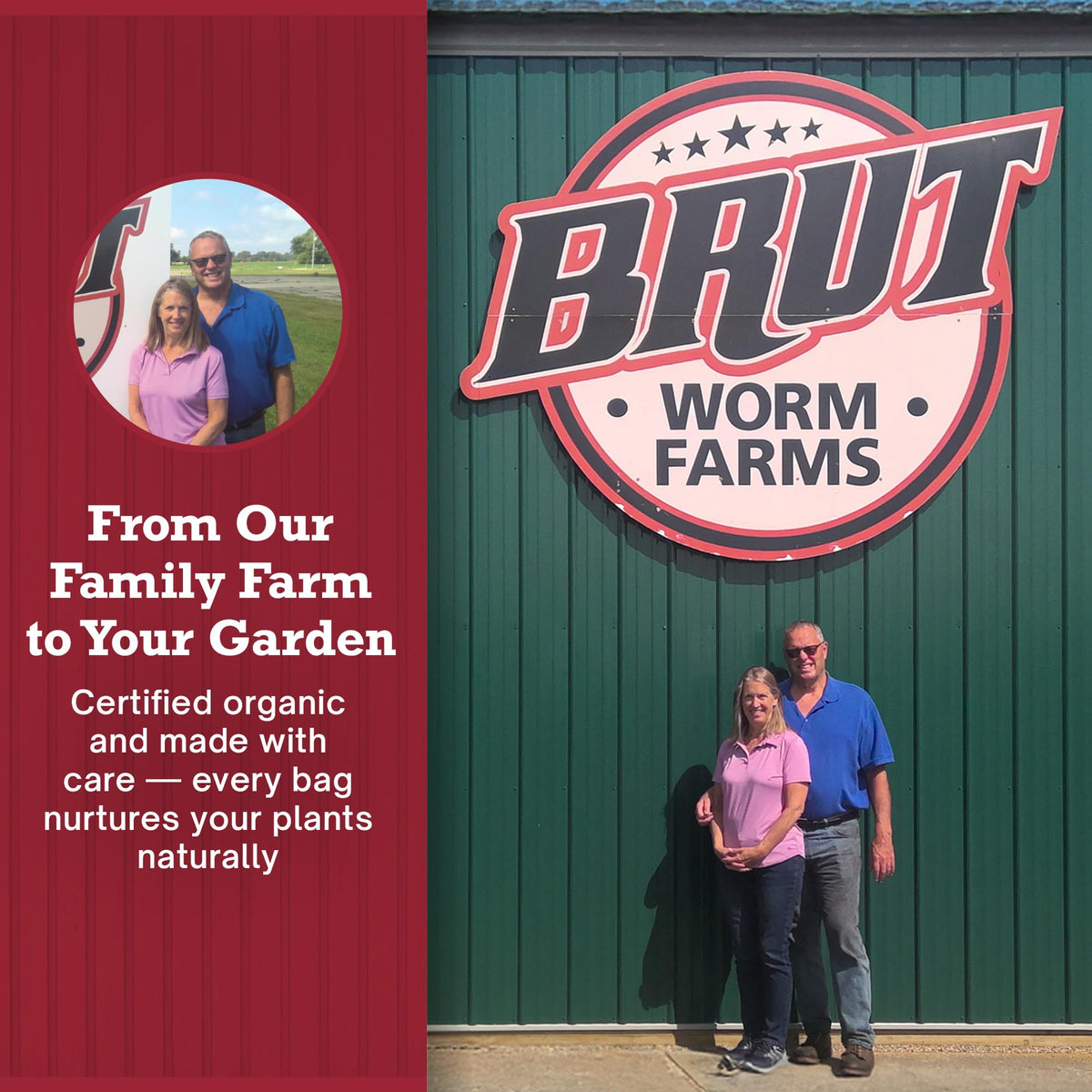 Brut Organic Aspen Mulch odor-free label beside tidy garden bed.