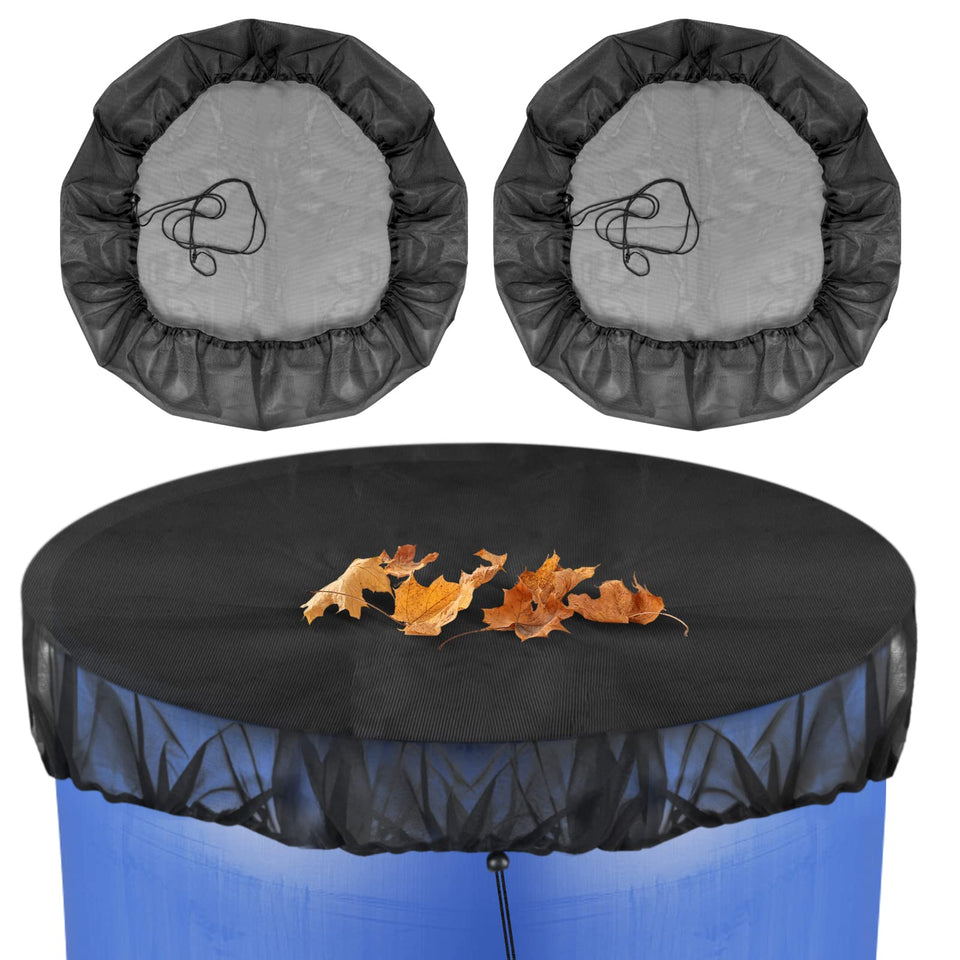 Bruwaa 2-pcs rain barrel mesh cover with drawstring protects water from leaves