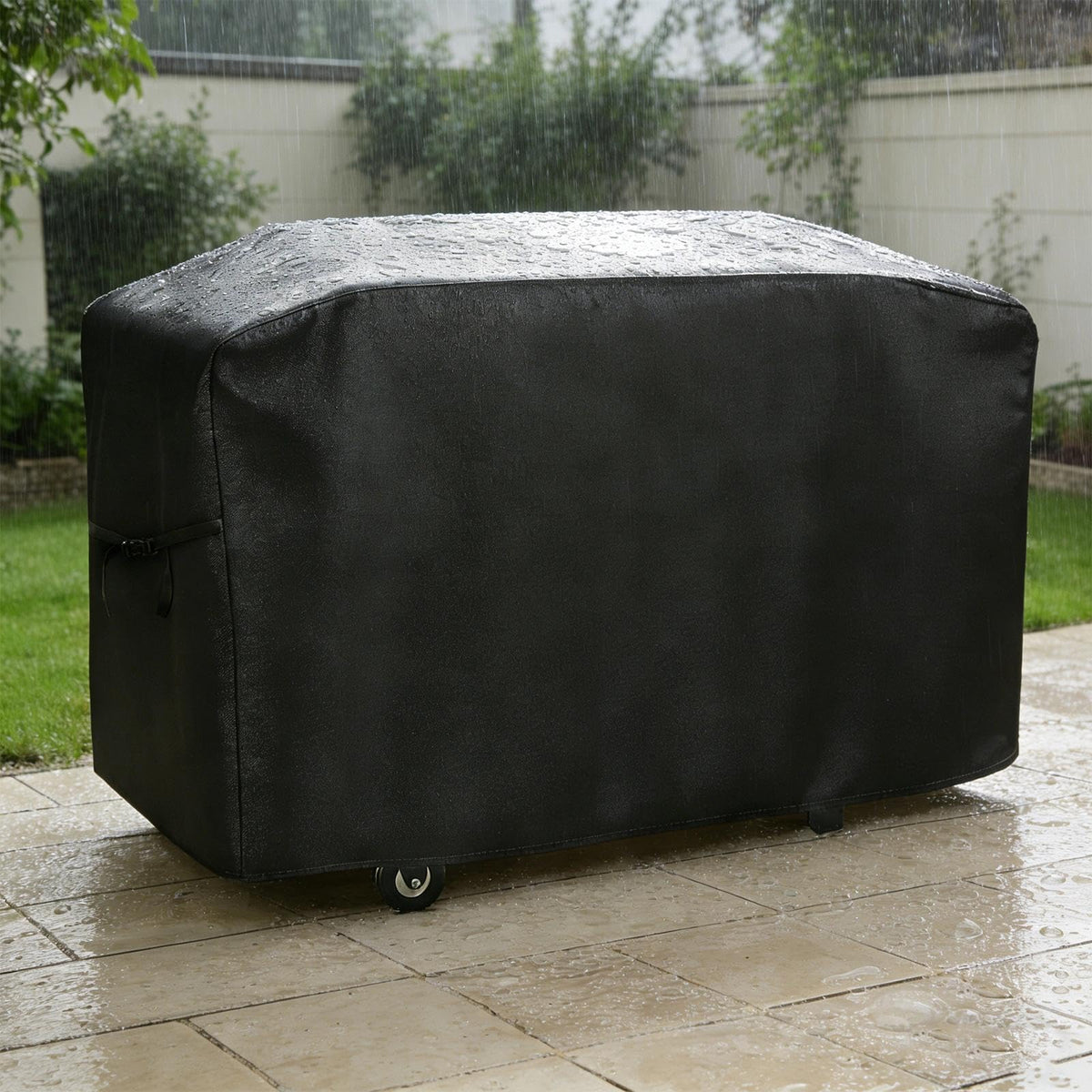 bruwaa griddle cover shows 60in L x 26.5in W x 32in H dimensions for precise fit