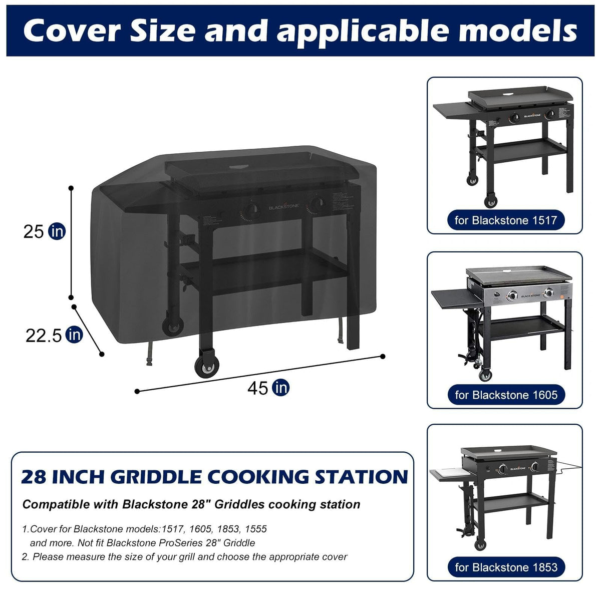Durable 500D Oxford fabric shields Blackstone griddle from wear.