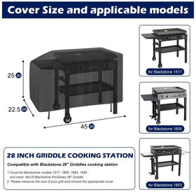 Durable 500D Oxford fabric shields Blackstone griddle from wear.