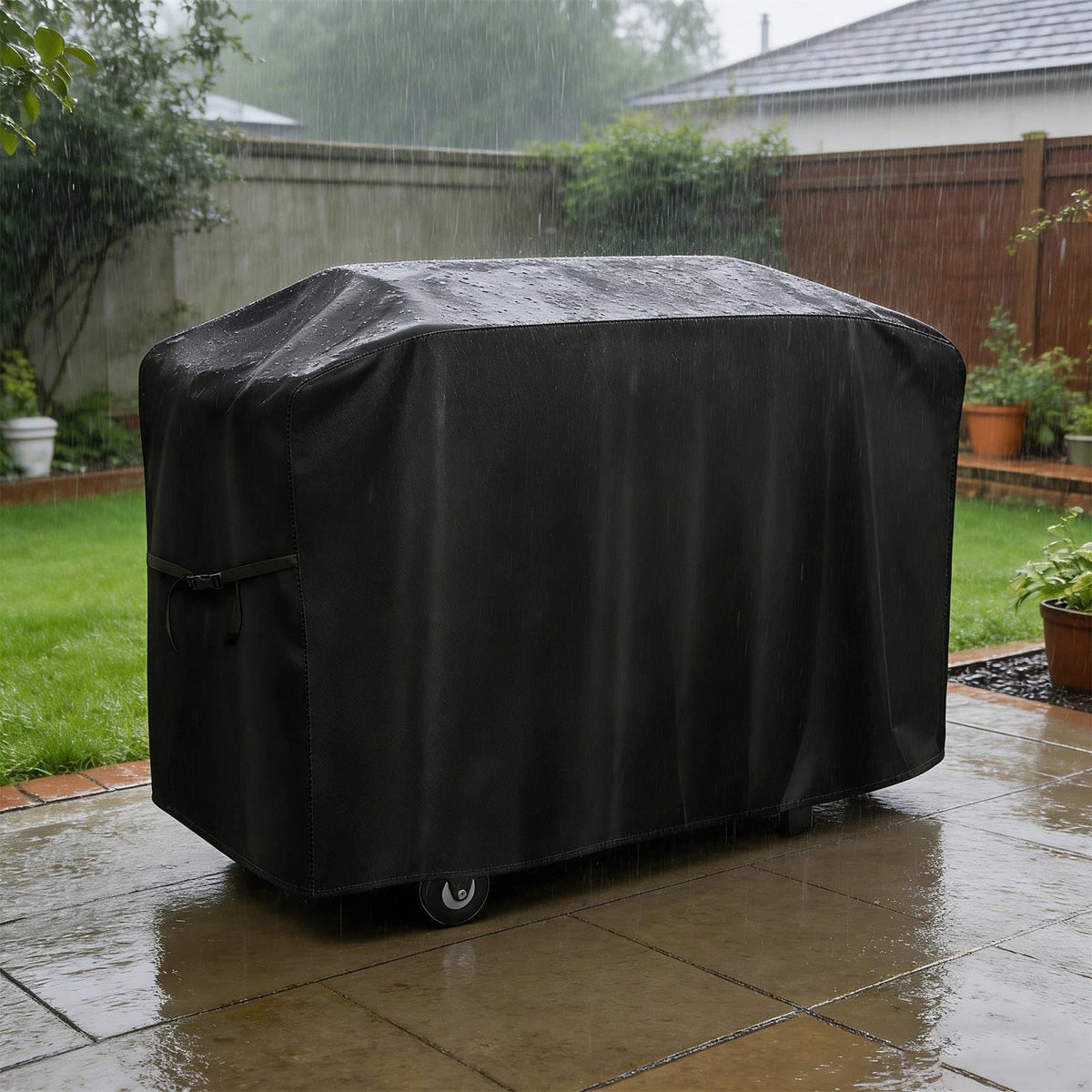 bruwaa outdoor grilling cover in use for protection and convenience