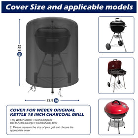 bruwaa Weber 18-inch charcoal kettle grill cover with adjustable drawstrings secures tightly in wind