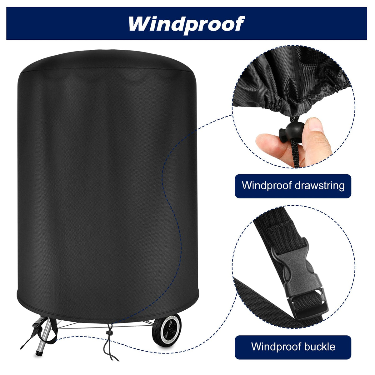 bruwaa Weber 18-inch grill cover with bottom buckle prevents wind loss