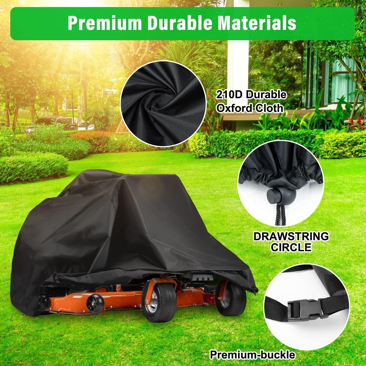 bruwaa all-weather shield guards mower from sun, dust and moisture.