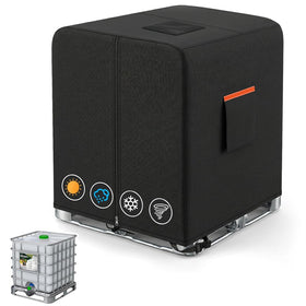 BRUXOLAY IBC tote cover protecting a 275-gallon tank from the sun outdoors.