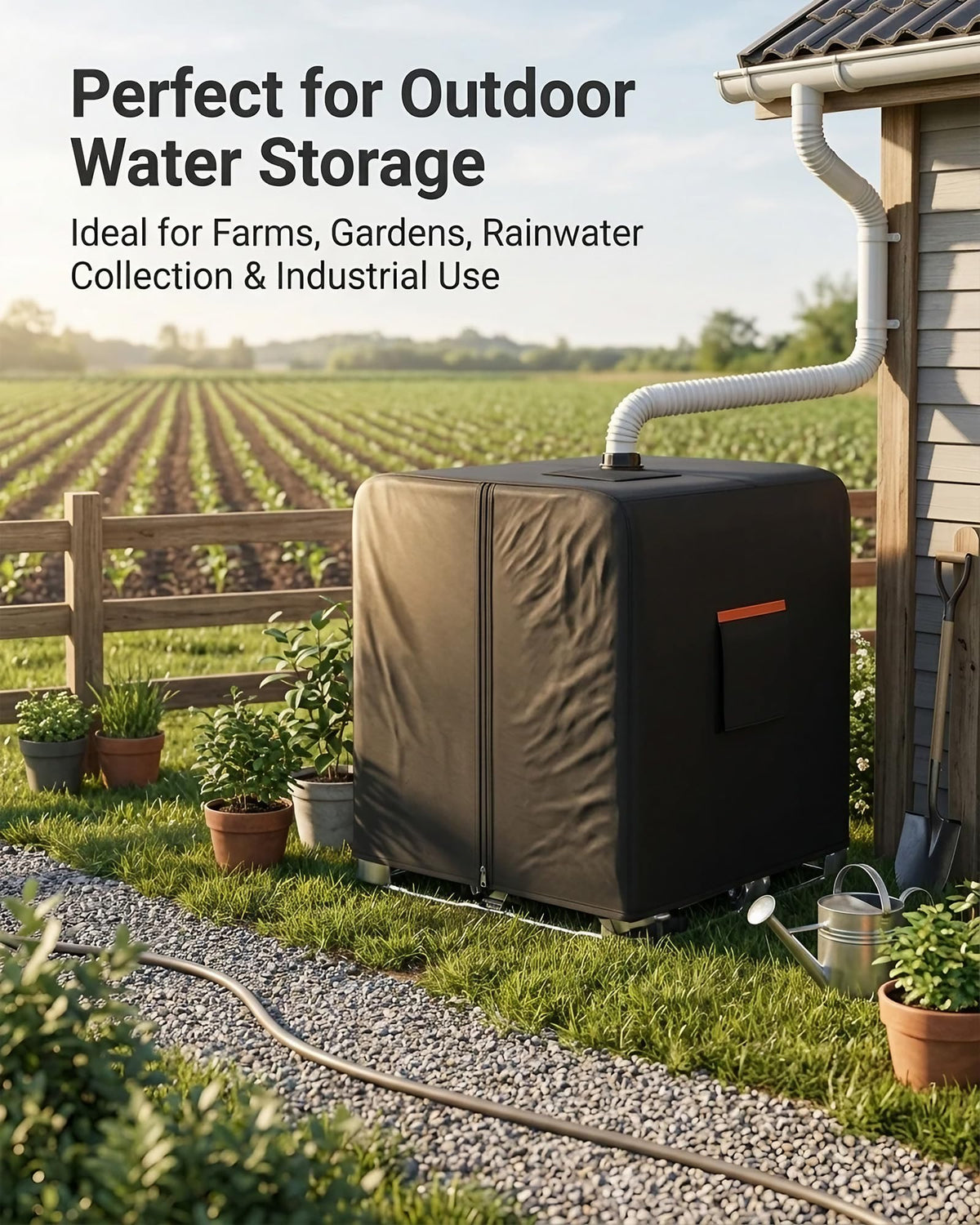 BRUXOLAY outdoor-protected IBC tote under weather-resistant cover.