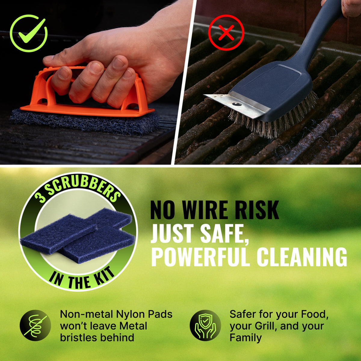Bryson Brothers CitruSafe nylon brush cleans grates without bristle shedding