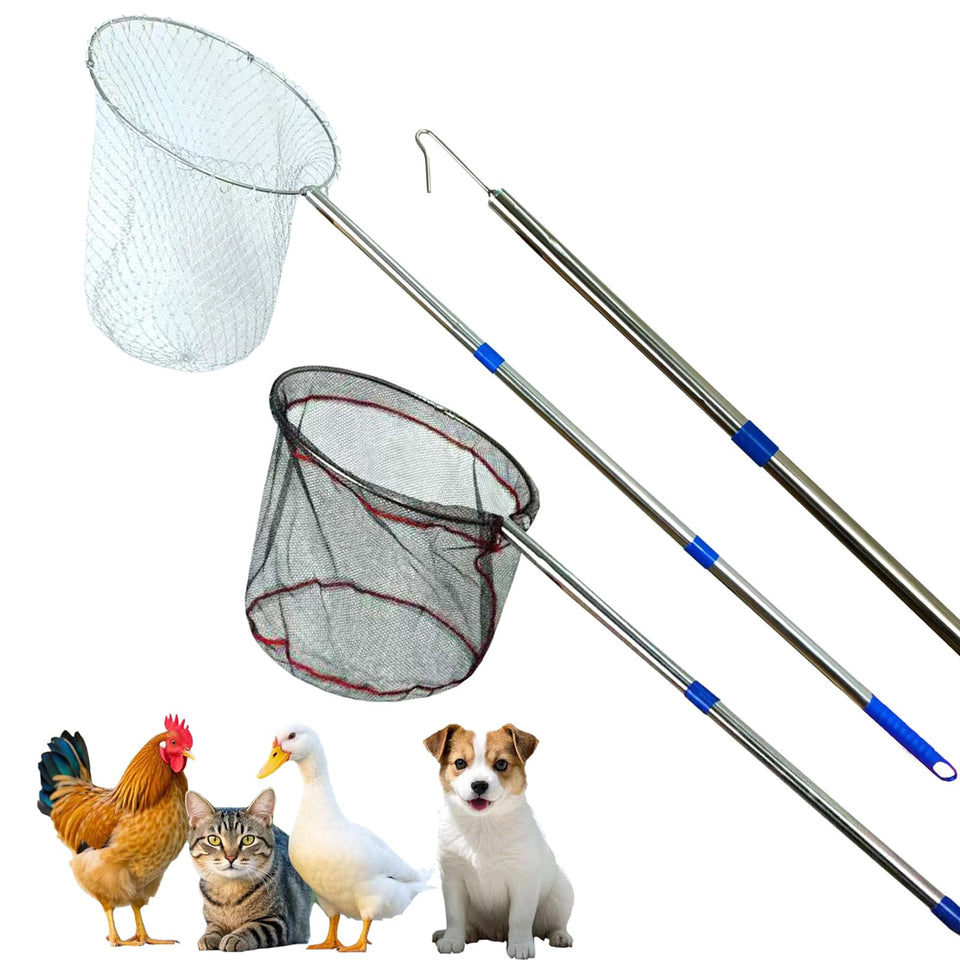 BRZFWLMYDF chicken-net-catcher in use, safely catching poultry in a coop.