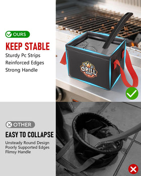 BS-VOG Water bucket on side shelf demonstrates compact, space-saving grill setup