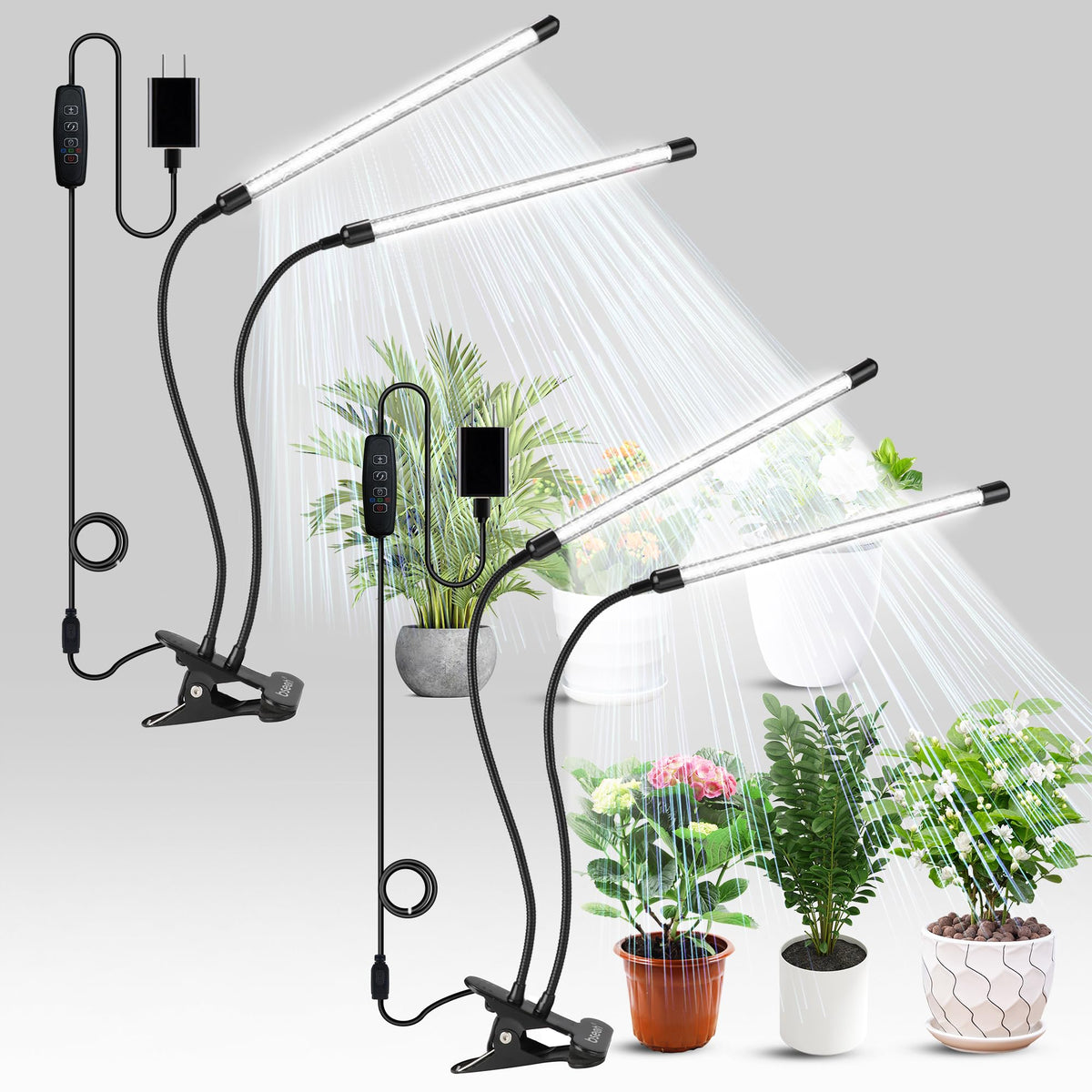 BSEAH two-head clip-on grow light setup boosts indoor plant growth