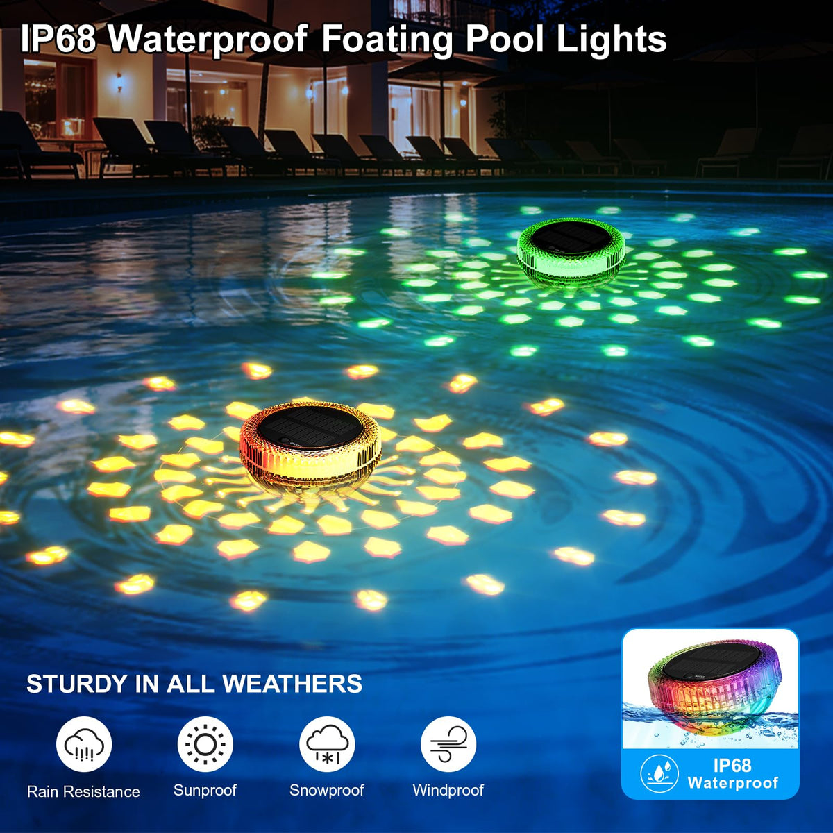 Bsgifts floating pool light provides full-coverage glow across the pool floor.