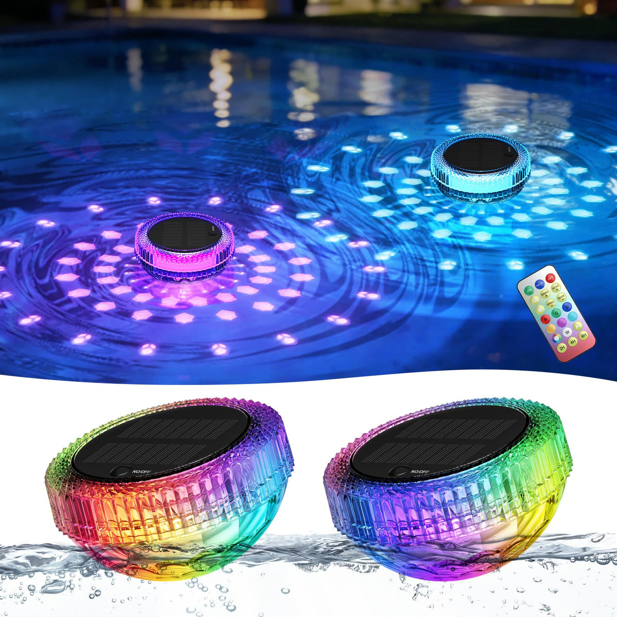 Bsgifts solar floating pool light with remote for easy color control during night swims.