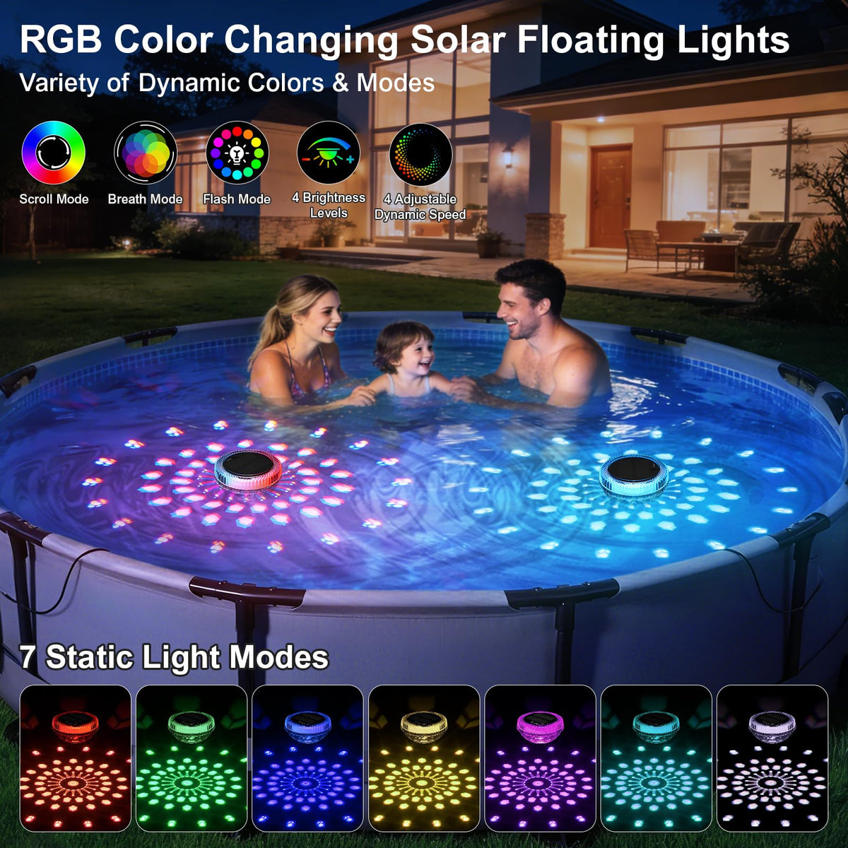 Bsgifts six-color pool light offers vivid illumination for night swims.