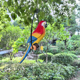 BSIRZAM lifelike parrot garden statue hanging decor for patio with wind-sway charm.