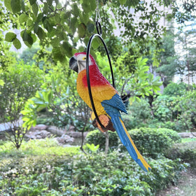 BSIRZAM parrot hanging ornament with ring for easy outdoor mounting and display.