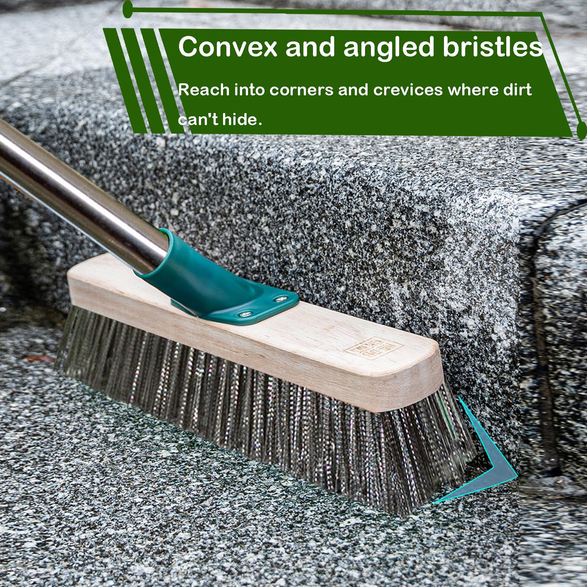 BSMstone deck broom with long handle eases heavy outdoor scrubbing tasks