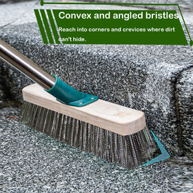 BSMstone deck broom with long handle eases heavy outdoor scrubbing tasks