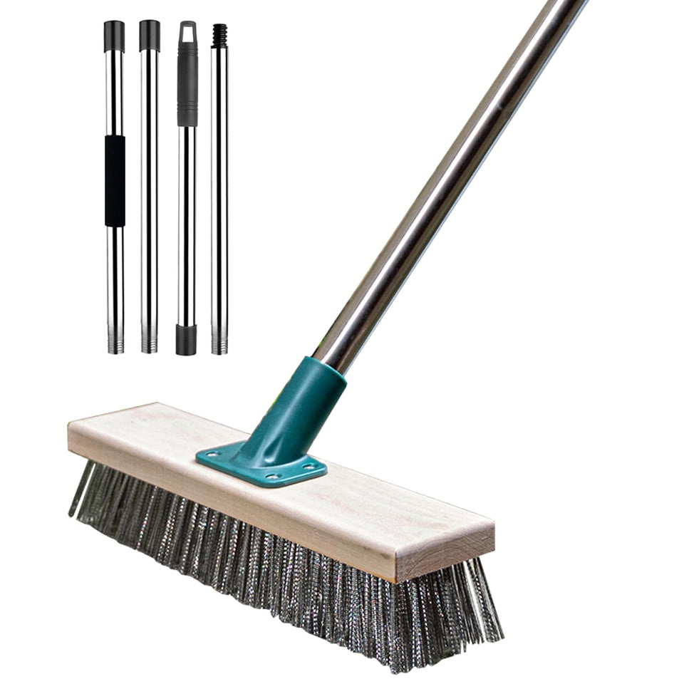 BSMstone stainless steel wire brush with long handle cleans moss on outdoor surfaces