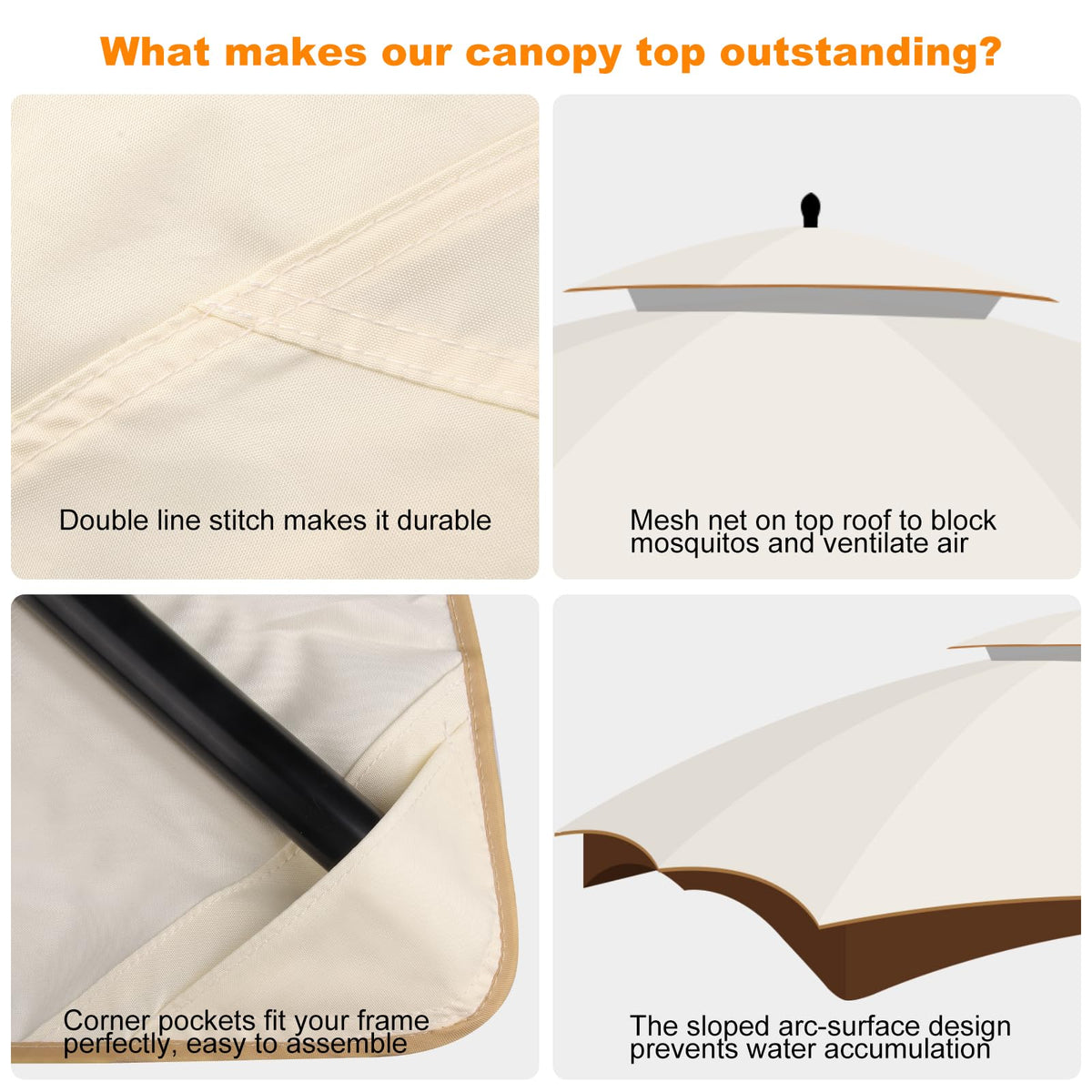 Bsteciar double-layer vented canopy improves airflow and wind stability.