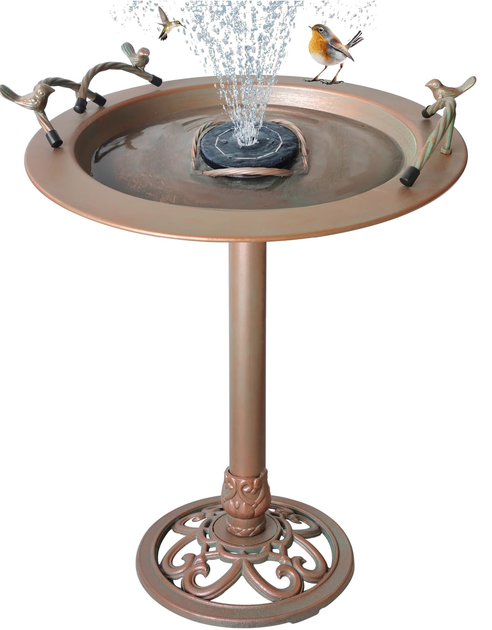 BSTGIFTS metal bird bath with 28.5-inch height for a sturdy backyard display.