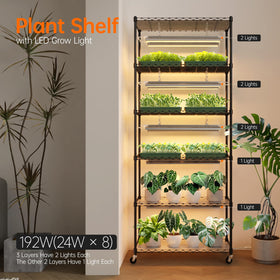 Bstrip adjustable-height wire shelf demonstrates customizable layers for diverse plant trays
