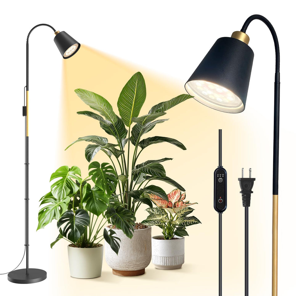 Bstrip Grow Light on a 65-inch stand provides tall, adjustable lighting for indoor plants.