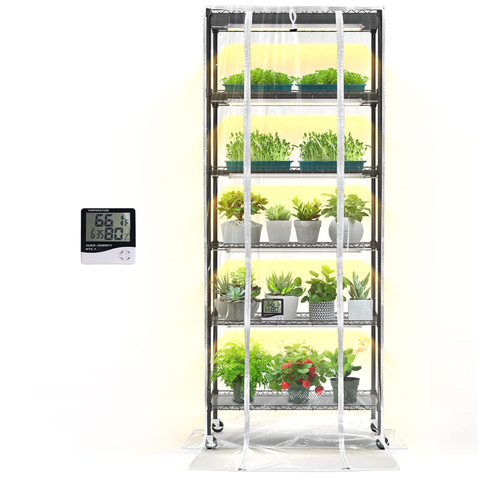 Bstrip Indoor Greenhouse front view showing compact footprint for seeds and small plants.