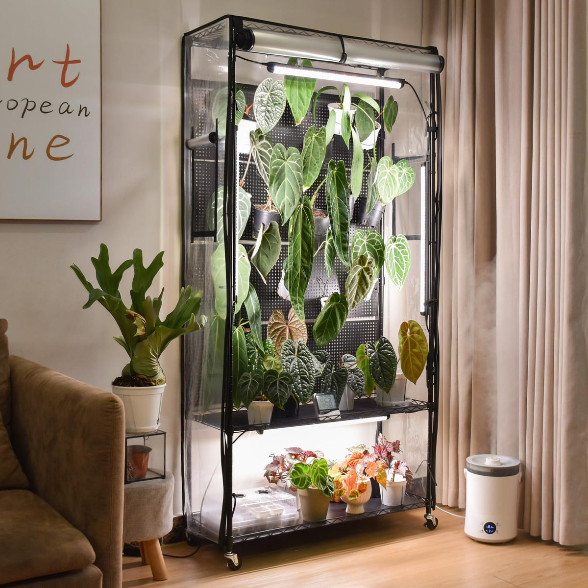 Bstrip Indoor Greenhouse Cabinet with pegboard layout for organized plant display and optimal light exposure