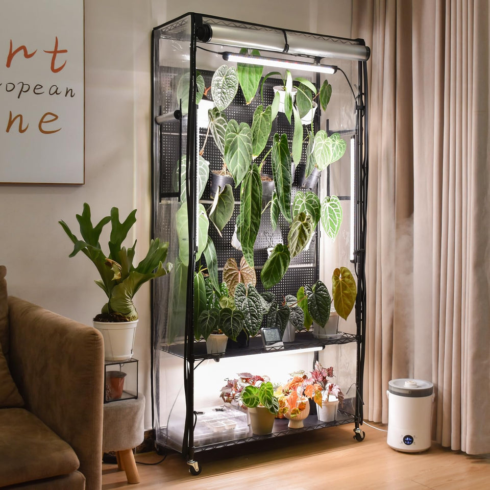 Bstrip Indoor Greenhouse Cabinet with pegboard layout for organized plant display and optimal light exposure