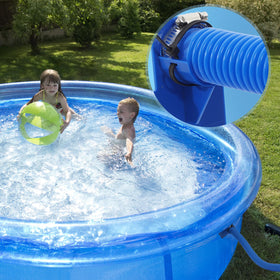 Blue BTANADI pool hose shown in full-length layout for setup reference.