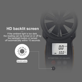 BTMETER BT-100APP backlit LCD for night or dawn readings.