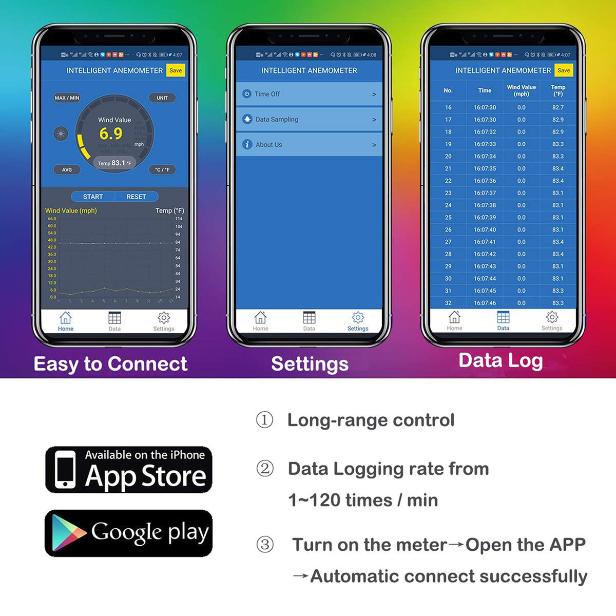 BTMETER BT-100APP uses Bluetooth to log wind data on your phone.