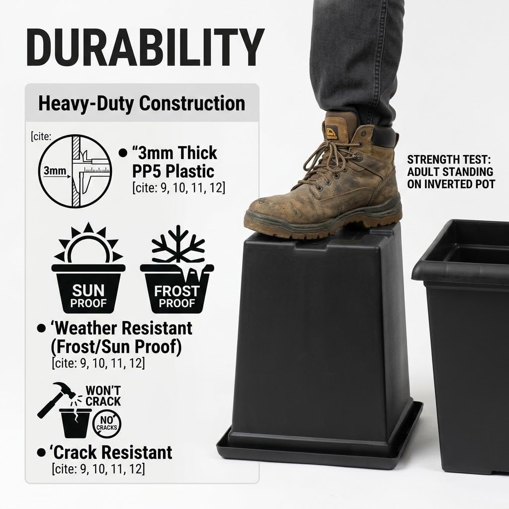BTPLASTIK square-opening planter fits walls and corners for space-saving setup.