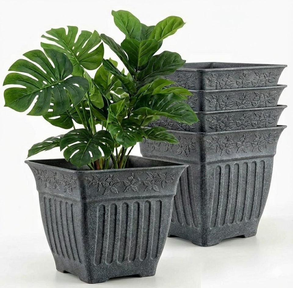BTPLASTIK 18'' square planter with imitation cement finish for stylish indoor setups
