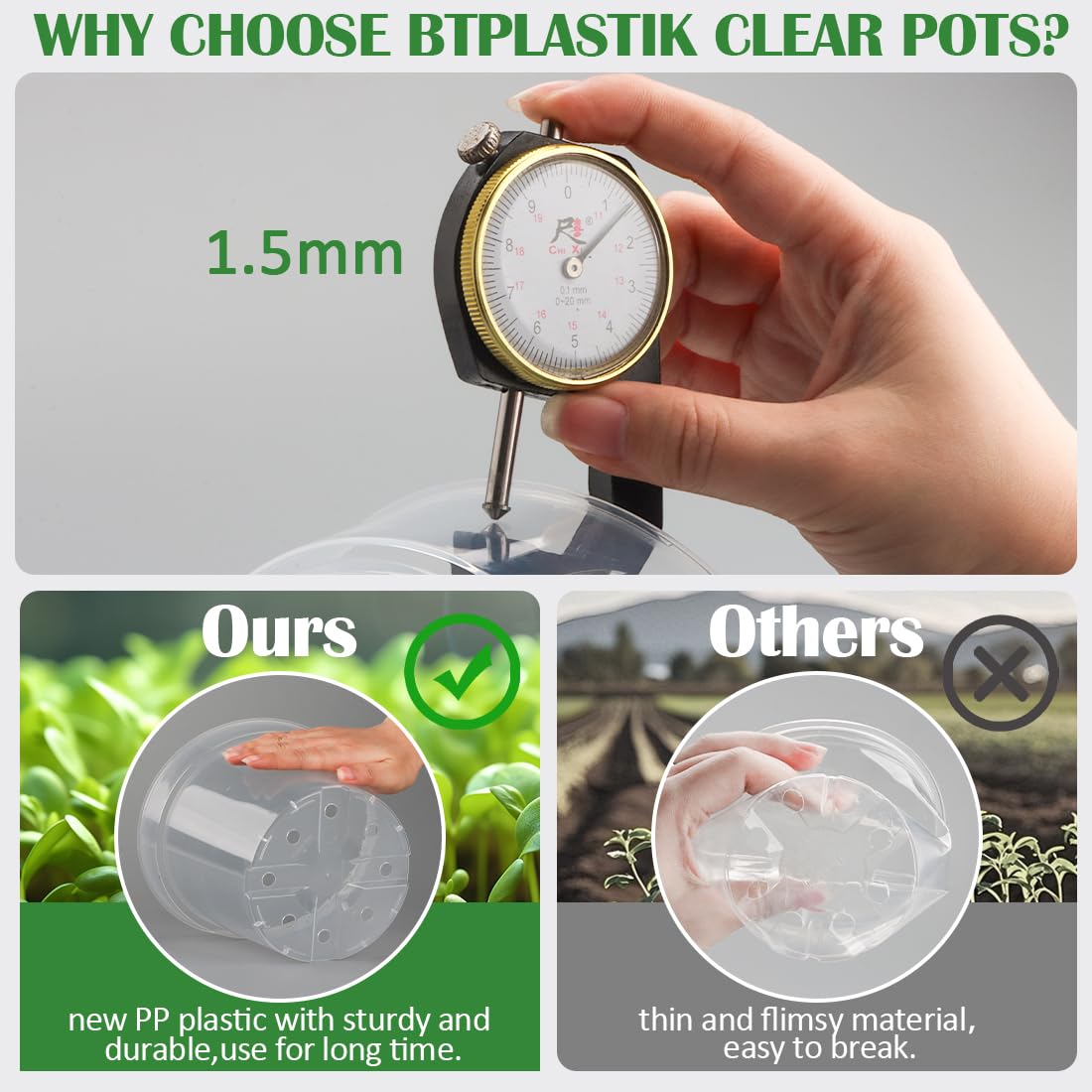 BTPLASTIK clear pot drainage holes close-up for moisture management.