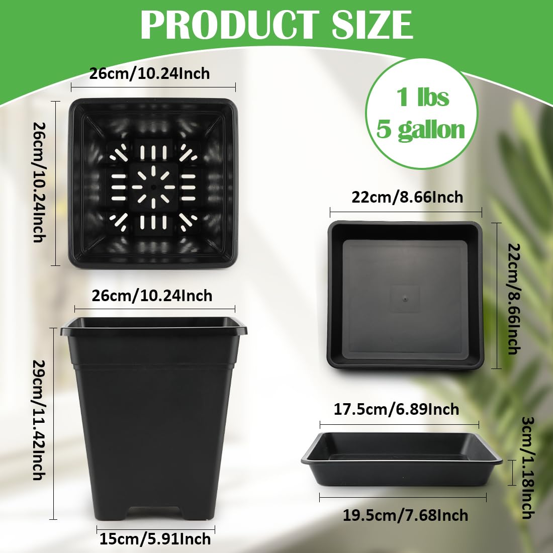 BTPLASTIK 5-gallon capacity pots suitable for tomatoes or shrubs.